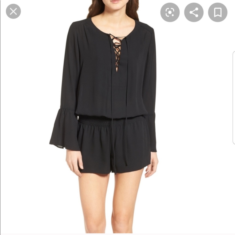Chelsea28 Black Lace Up Romper, Small